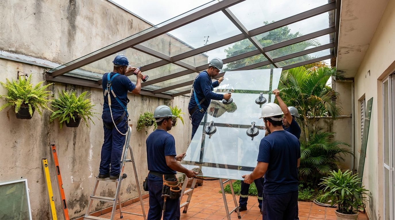 Instalação de cobertura de vidro em Taboão da Serra-SP