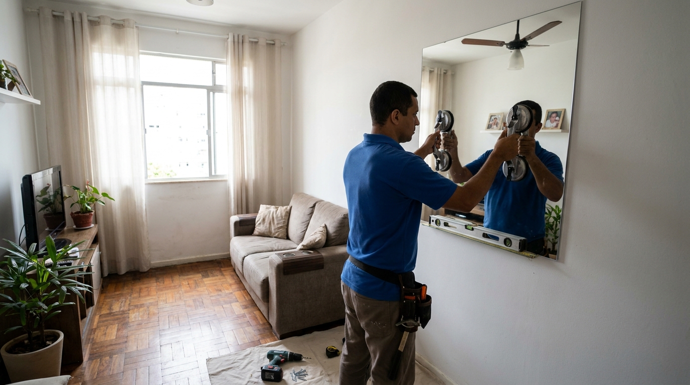 Espelho sob medida com parquet em Taboão da Serra-SP